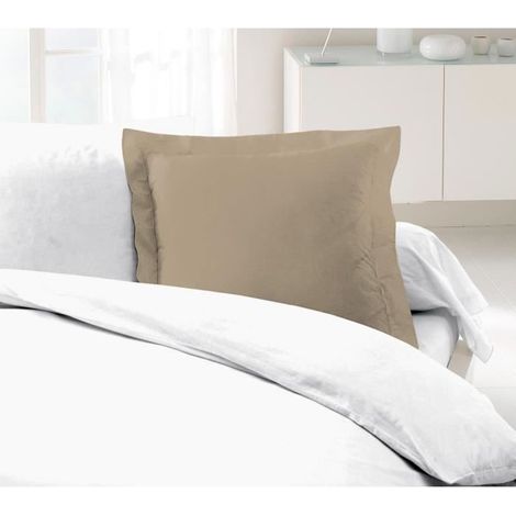 LOVELY HOME Lot de 2 Taies dOreillers 100% coton 63x63 cm - Beige (1/2)