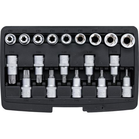 BGS 95100 cassetta 19 pz. set assortimento bussole 1/2" Torx femmina e maschio (1/6)