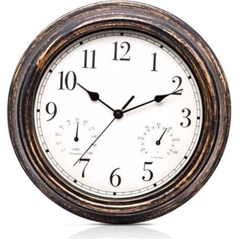Vintage wall clock: waterproof, silent, retro, weatherproof, with thermometer and hygrometer, silent, no metal ticking, for bedroom, living room, kitchen