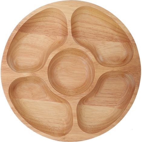 Assiette en bois ronde compartimentée pour dessert, collation, plateau de table 25 cm