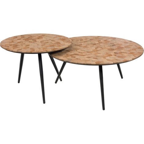 Amadeus - Lot de 2 tables basses rondes en teck et métal Ø58 cm Bahia (1/3)