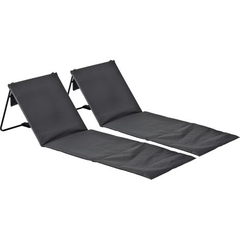 Lot de 2 transats de plage pliants et légers en gris, dossier réglable et poche de rangement (1/5)