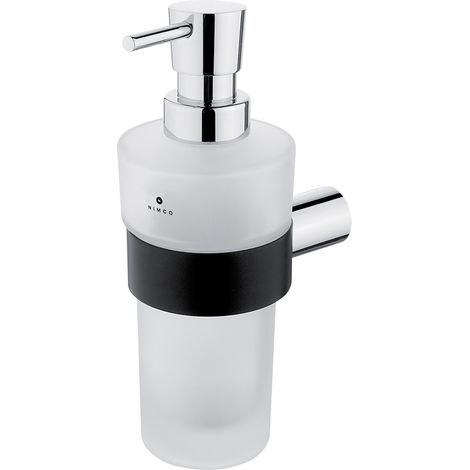 Distributeur De Savon Verre Satiné, Avec Fixation Chrome et Noire Mate, Nava Nimco (1/4)