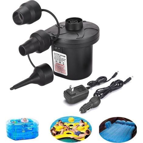 Gonfleur électrique portable Swtroom avec 3 buses, pompe à air rapide pour matelas gonflable, lit d'appoint, flotteur de piscine, noir (1/4)