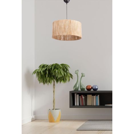 Lustre scandinave rustique, corps en métal avec capuchon en jute, longueur 20 cm, diamètre 40 cm, câble réglable, douille E27, couleur naturelle, éclairage élégant pour la maison (1/4)