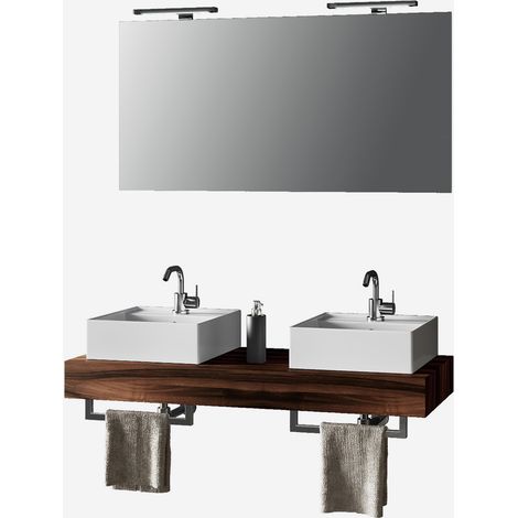 Mobile bagno sospeso doppio lavabo con specchio 8 pezzi Astra - Noce