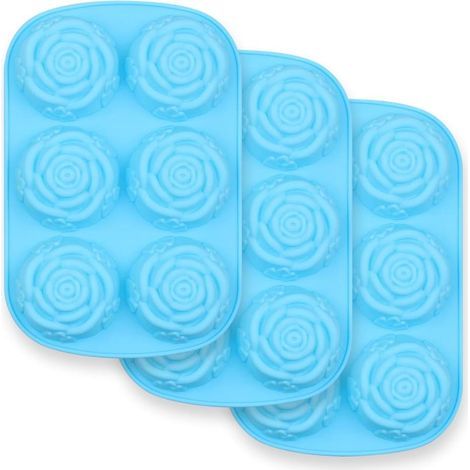 Stampo in silicone antiaderente a forma di fiore, con 6 cavità, set da 3 pezzi, ideale per caramelle, cioccolato, gelatine, cubetti di ghiaccio e altri dolcetti. (1/4)