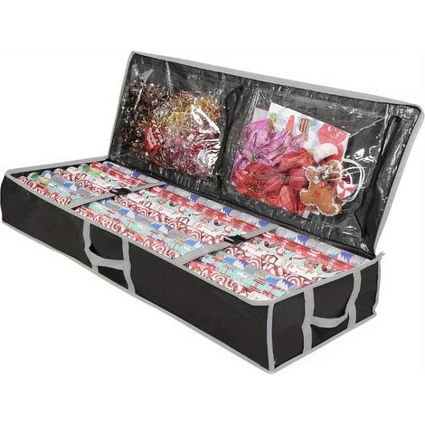 Kindfiber OÜ-Sac de Rangement pour Papier Cadeau 105x35cm Imperméable avec Compartiment-noir (1/4)