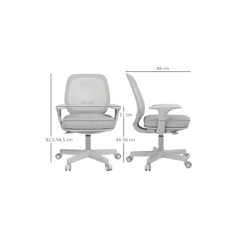 Chaise de bureau, chaise de bureau ergonomique avec fonction pivotante, réglable en hauteur 55 x 48 x 82,5-94,5 cm Gris (1/5)