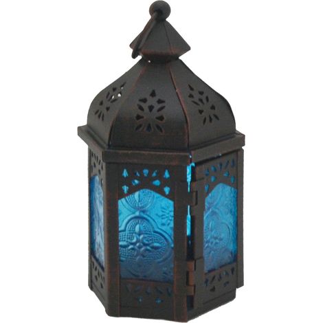 Rebecca Mobili Kerzenhalter Marokkanischer Stil Blau Schwarz Metallglas 17x9x8