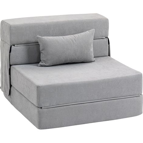 Bodensofa, Polstercouch, in Matratze umwandelbar, Schaumstoff, Kissen, Hellgrau (1/5)
