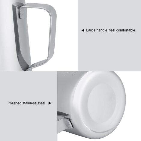 Pichet à lait en acier inoxydable 600 ml avec doseur intégré, idéal pour les tasses à expresso et les mousseurs à lait. (1/5)