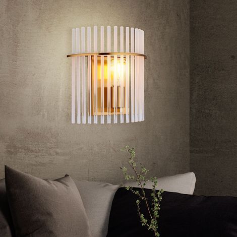 Lampada da parete aste in vetro lampada da soggiorno lampada da parete opale oro camera da letto, metallo, LED 7W 806Lm bianco caldo, LxLxH 12,5x25x26 cm