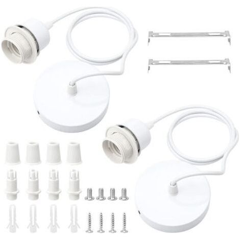 2 Pièces E27 Cable Suspension Luminaire Blancs, Câble Réglable 100cm, Compatible, Cache Fil pour Lustre, E27 Suspension Blanche, Pavillon Luminaire pour Cuisine, Salon, Salle à Manger (1/5)