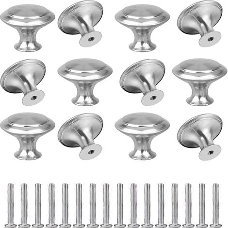 12 pièces Argent Tiroir de Porte Poignée Boutons de porte ronds en forme de champignon Alliage de Zinc Bouton Porte Poignées rondes en acier inoxydable pour Aux Armoires, Chambre d'enfant (1/5)