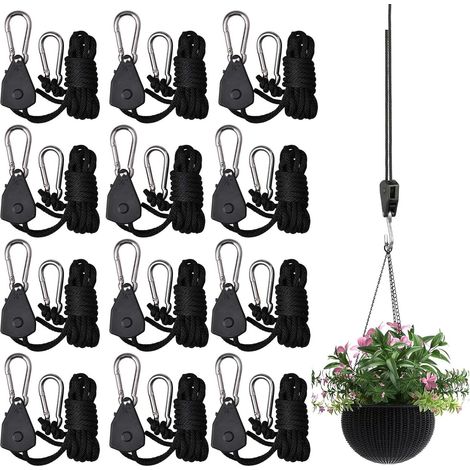 Lot de 12 cordes à cliquet robustes de 0,3 cm, 2 m, corde à cliquet réglable, renforcée, pour équipement de salle de culture (1/5)