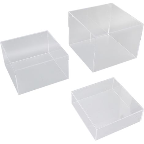 Lot de 3 présentoirs surélevés en plexiglas cubiques emboîtables transparents pour table à dessert buffet alimentaire (1/5)