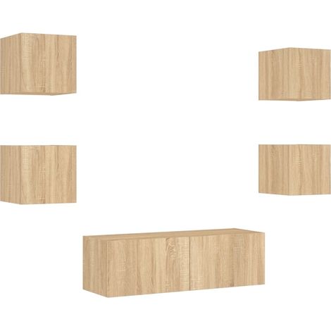 Mueble TV multimedia estante para televisión buffet para televisión comedor salón dormitorio montado en la pared x 5 piezas con luces LED roble sonoma marrón 020028232