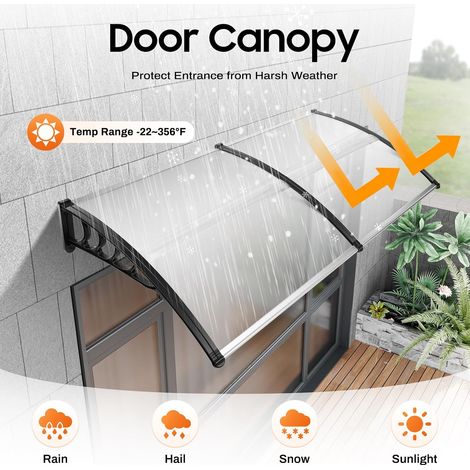 Vordach für Haustür 200 x 90cm, Überdachung aus Aluminium und Polycarbonat, Transparentes Pultbogenvordach mit ABS Halterung,Regenfest Schnee und UV Schutz,Transparent Polycarbonat (1/5)
