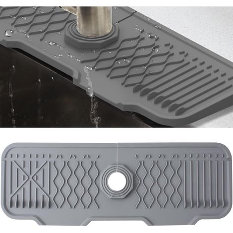 Tapis de robinet en silicone, protection anti-éclaboussures pour robinet d'évier, bac récupérateur d'égouttement pour robinets à poignée, tapis de lavabo pour plan de travail de cuisine et salle de ba (1/5)