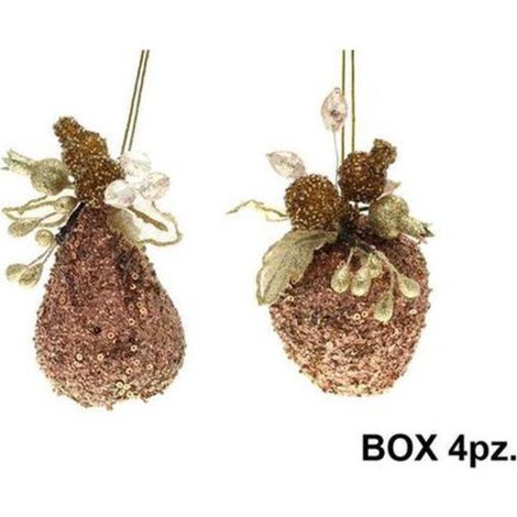 4 decorazioni frutta mela/pera natalizia 15 cm - colore rame/oro - addobbo natale