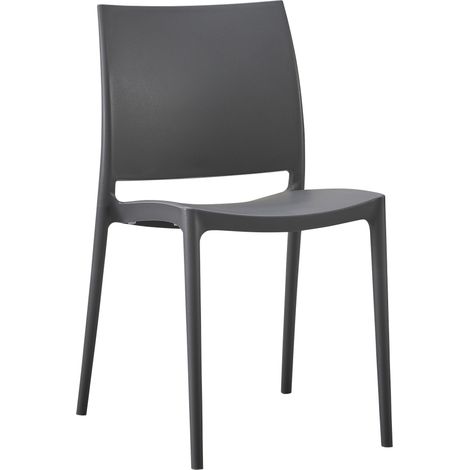 Chaise de jardin empilable dossier incurvé à quatre pieds stable en plastique gris foncé 100007889 (1/5)