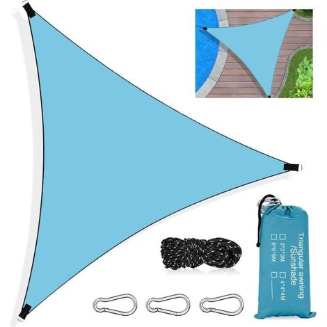 Voile D‘ombrage Triangulaire. 3 x 3 x 3M Toile Ombrage Triangle Imperméable. avec Protection UV et HDPE Respirant Toile Ombrage. avec Corde. pour Patio Jardin Terrasse Piscine Extérieu (1/5)