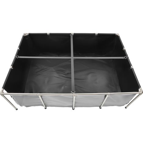 Mophorn Fischteich aus Segeltuch, 1781,3 L Fischtank, PVC-Koi-Tank mit Sichtfenster, Aquarium mit Edelstahlrahmen & Ablassventil, geeignet für Koi- und Goldfischzucht (schwarz)