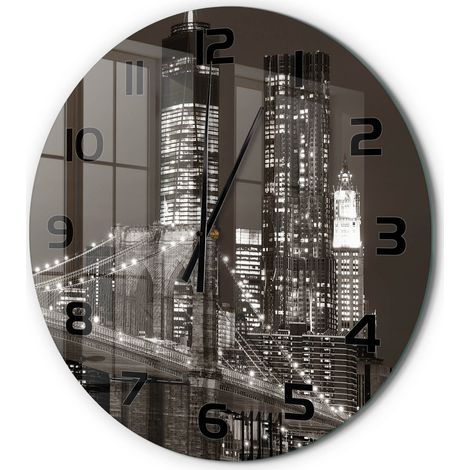 Horloge Murale Ronde Verre Silencieuse Moderne Décoration Salon Cuisine Manhattan, New York fi 60 cm (1/5)