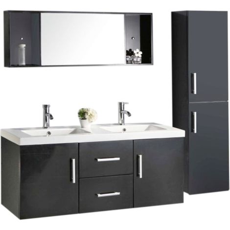 Meuble de Salle de Bain noir 120 cm Colonne et Lavabo inclus – Estelle (1/5)