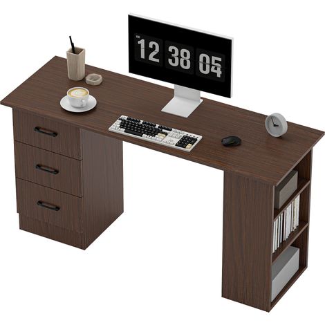 HOMCOM Scrivania PC con 3 Ripiani e 3 Cassetti in Legno Casa Ufficio Color Noce (1/5)