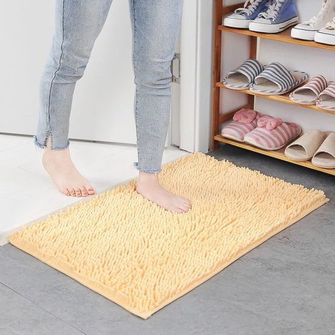 Tapis de bain moelleux, 60 x 40 cm, ultra absorbant, antidérapant, décoratif, lavable en machine, convient pour la cuisine, la salle de bain et les toilettes, beige, 40 x 60 cm (1/5)