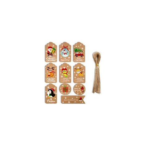 Étiquettes cadeau en kraft recyclé – 50 pièces, style Noël & remerciement, avec corde naturelle pour emballage artisanal (1/5)