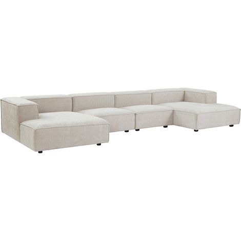 Canapé d'angle panoramique modulable en tissu chenille beige RUZOLO