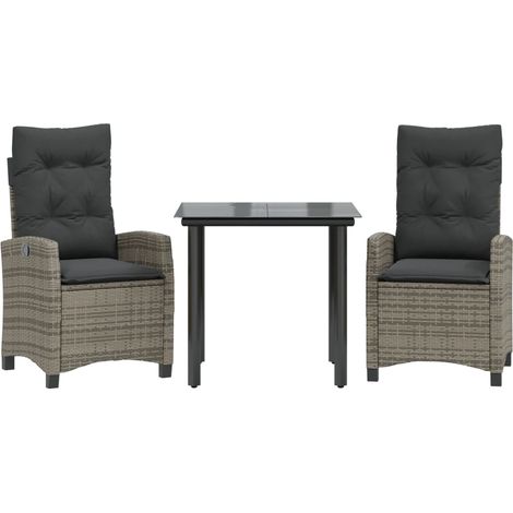 Maison Exclusive - 3-tlg. Garten-Essgruppe mit Kissen Grau Poly R