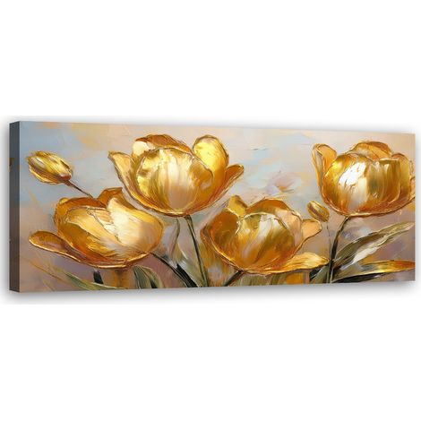 Tableau déco Tulipes dorées Fleurs peintes 90x30 (1/5)