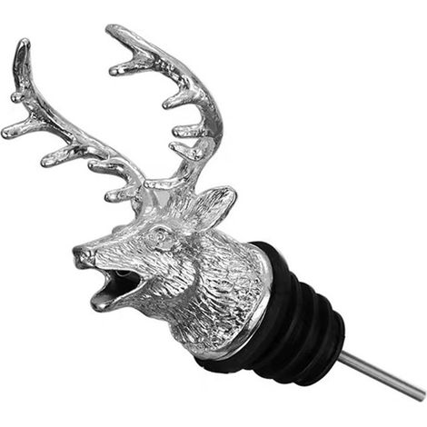 Bec verseur à vin en alliage de zinc en forme de tête de cerf avec bouchon, joint en silicone, résistant aux fuites pour la maison, bar et restaurant (argenté) (1/5)