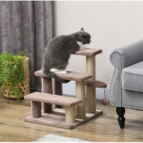 Torre rascador y escalera para gatos de madera marrón OKWISH (1/5)
