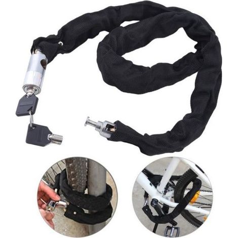 Cadenas Antivol - Chaîne En Acier Trempé 110 cm - Pour Vélo Et Moto Électrique - 2 Clés Incluses (1/4)