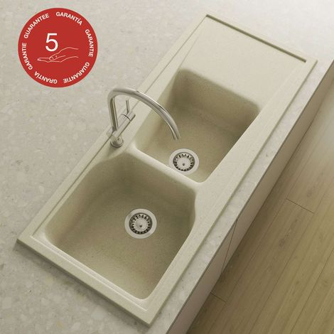 Evier à encastrer POALGI - CITY 323 - Granit - Beige Pumice - 118 cm - 2 bacs (1/5)