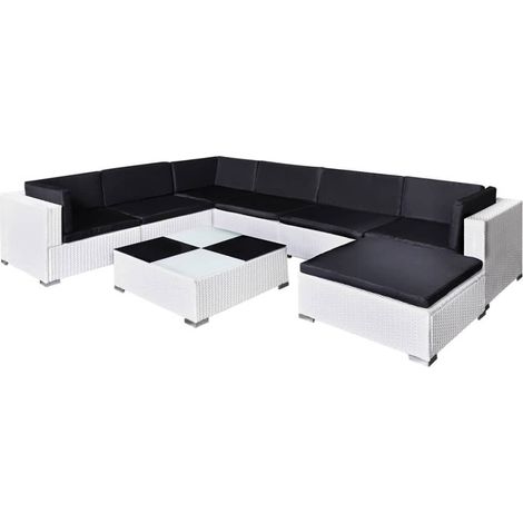 Muebles de jardín muebles de exterior juego de muebles de 8 piezas con cojines de resina tejida en blanco 020017670