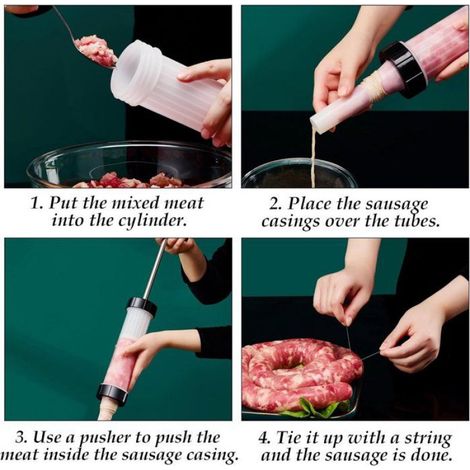 Poussoir à Saucisse Manuel, Machine à Saucisse avec 3 Embouts, Remplisseur Démontable pour Cuisine Maison (1/4)