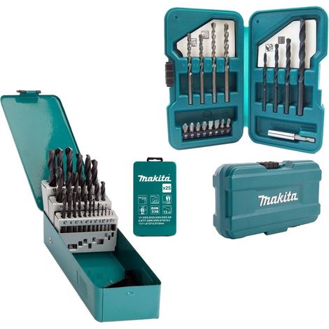 Makita D-54097 25PC Drill Metal HSS-R Drill 1-13mm + D-45858 17PC Masonry Wood (1/5)
