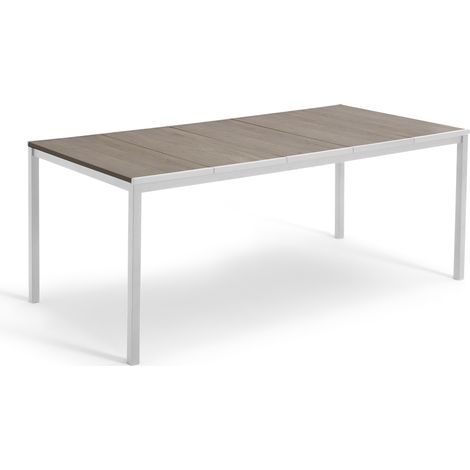 Keter Avon - Mesa Comedor Rectangular Exterior, jardín, terraza, 200 x 95 x 75 cm, 8 Personas, Resina, Tablero imitación Madera, Marco Blanco (1/5)