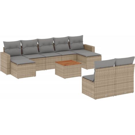 vidaXL Set Divano da Giardino 10 pz con Cuscini Beige Misto Polyrattan (1/5)