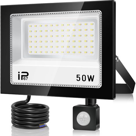 Outdoor LED Motion Detector Floodlight 50 W, 5000 LM 7000 K Cool White Outdoor Lighting, IP67 Waterproof LED Spotlight with Detector, 72 LEDs for Terrace, Garage, Garden (1/5)