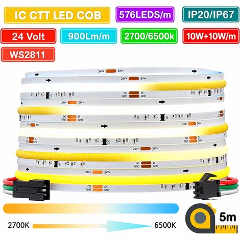 Striscia LED COB CCT Indirizzabile WS2811 da 576 LED al Metro DC24V 5 Metri  IP20 (1/5)