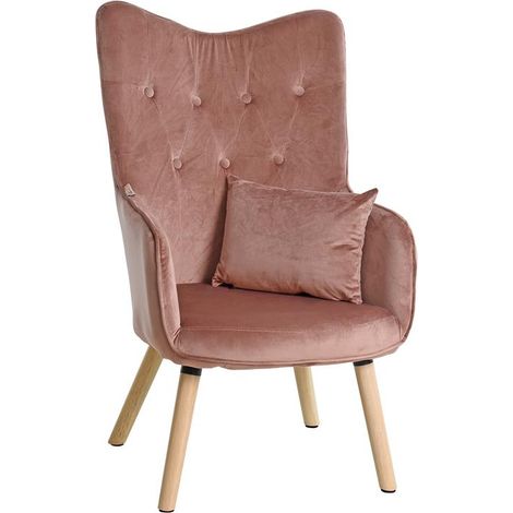 Fauteuil TV relax Fauteuil avec coussin Chaise de lecture rembourrée en tissu rose velours (1/5)