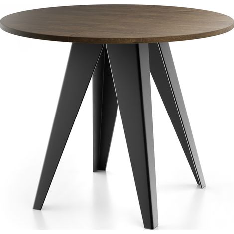 Esstisch Glory im Industriestil - Modern, Rund - Ausziehbar von 100 cm bis 140 cm, Pulverbeschichtete Metallbeine - Lefkas Eiche