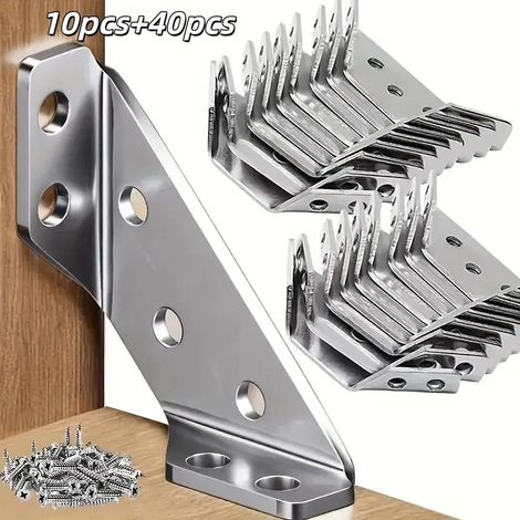 (BLANC) Lot de 50 équerres métalliques robustes (10 supports + 40 vis), support d'angle à 90°, installation facile pour meubles et cadres en bois. (1/5)